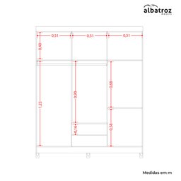 Guarda Roupa Âmbar Solteiro 6 Portas com Espelho Albatroz - 4