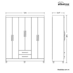 Guarda Roupa Âmbar Solteiro 6 Portas com Espelho Albatroz - 5