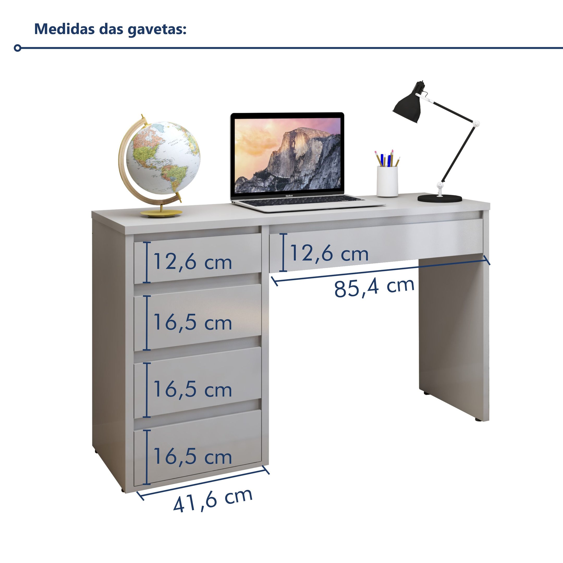 Escrivaninha 5 Gavetas 100% MDF Berlim Yescasa - 9