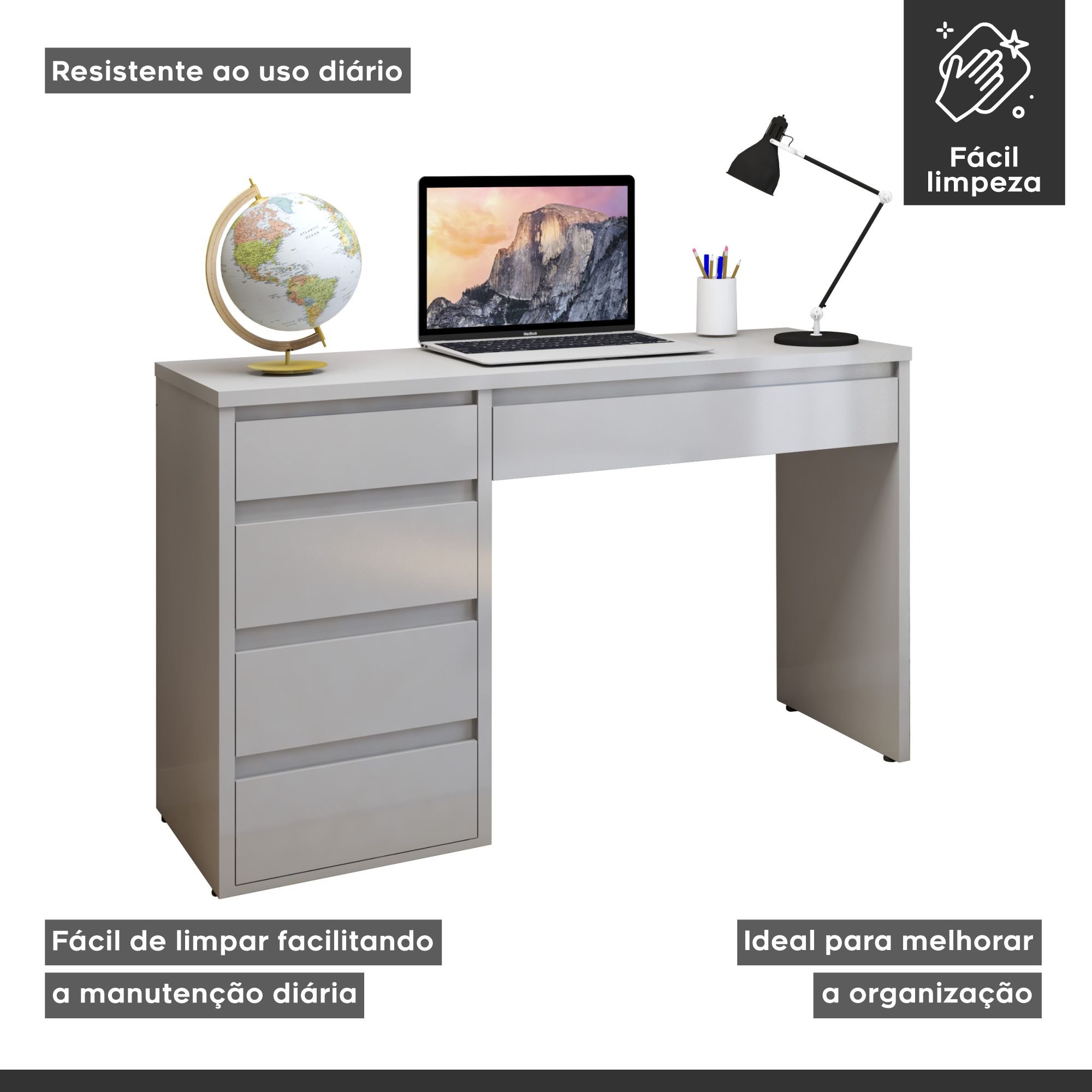 Escrivaninha 5 Gavetas 100% MDF Berlim Yescasa - 6