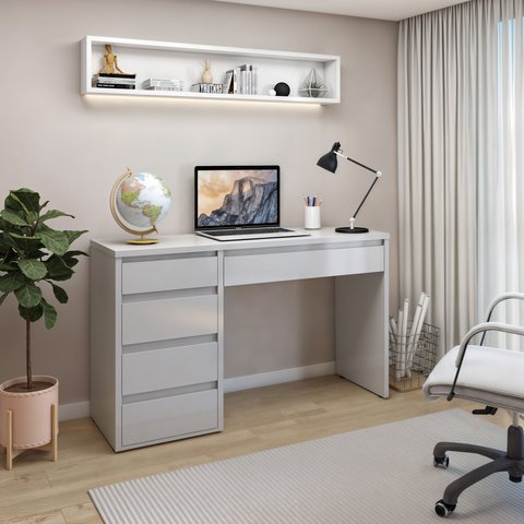 Escrivaninha Mesa de Escritório Penteadeira 100% MDF 136cm Berlim Yescasa Off White