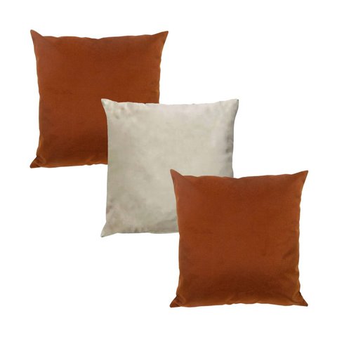 Kit 3 Capas para Almofada em Veludo Liso Quadrada 50x50 Terracota e Bege