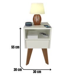 Kit 2 Mesas de Cabeceira com Gaveta 30 Cm Mdf Branco com Pés Fj Decor Retrô - 2
