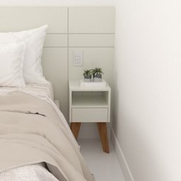 Kit 2 Mesas de Cabeceira com Gaveta 30 Cm Mdf Branco com Pés Fj Decor Retrô - 6
