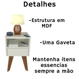 Kit 2 Mesas de Cabeceira com Gaveta 30 Cm Mdf Branco com Pés Fj Decor Retrô - 3