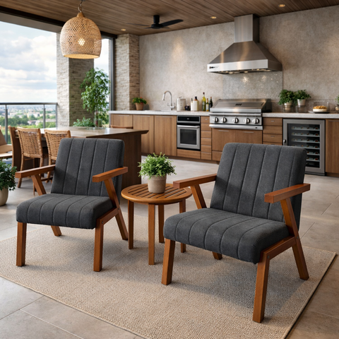 Conjunto 2 Poltronas Serena Linho Premium para Sala de Estar Recepção Sala de Espera Madeira:chumbo