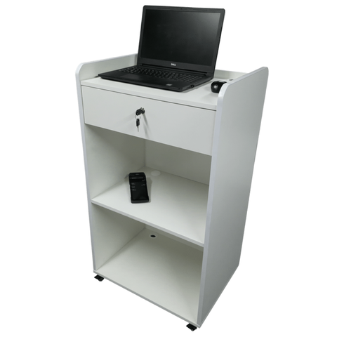 Balcão Box para Loja Atendimento Caixa Com Gaveta e Prateleira 60cm Com Suporte para Computador Note