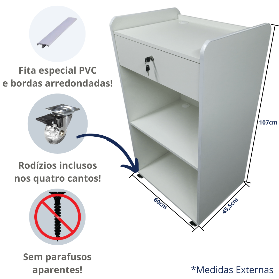 Balcão Box para Loja Atendimento Caixa Com Gaveta e Prateleira 60cm Com Suporte para Computador Note - 4