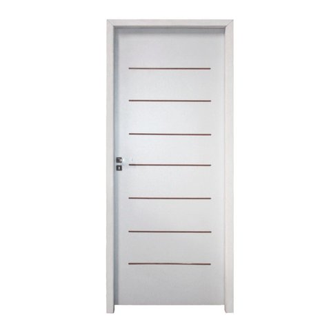 Kit Porta de Madeira 215x87cm Batente 7,5cm com Guarnição Cristal Primer Abertura Esquerda Branco Uniportas