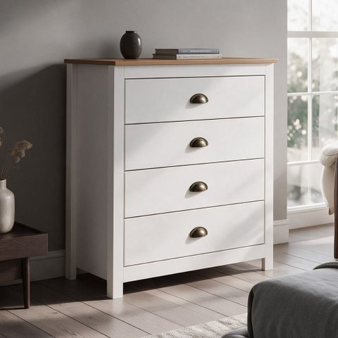 Cômoda para Quarto Closet 4 Gavetas Madeira Maciça Mazzaro F06 Branco Freijó - Lyam Decor
