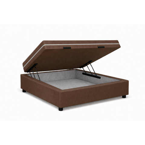 Kit Cama Box Baú Solteiro 88x188 cm + Colchão Molas Bonnel Solteiro 24 cm Marrom Suede