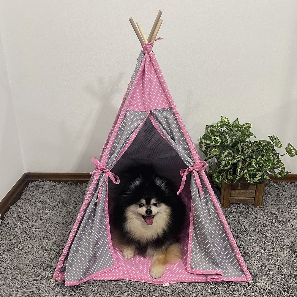 Cabana Pet Camping Cachorro Gato - Algodão Poá - 70x70x84cm - Cinza - 2