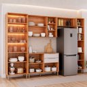 Ver imagem 4 de Cozinha Modulada 5 Peças Brilhante com 1 Cristaleira 1 Balcão 2 Armários Aéreos e 1 Torre Bege/Cinamomo/Off White