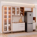 Ver imagem 1 de Cozinha Modulada 5 Peças 1 Cristaleira 1 Balcão 2 Armários Aéreo 1 Torre Cinamomo/Off White