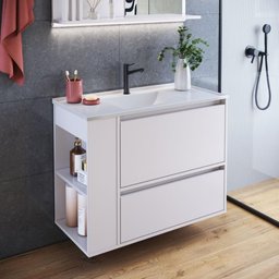 Gabinete Suspenso 80cm Estela Branco com Lavatório 1 Gavetão Basculante de Banheiro - 2