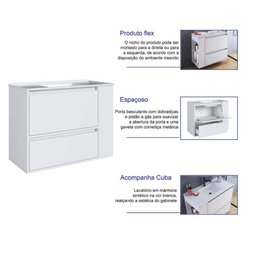 Gabinete Suspenso 80cm Estela Branco com Lavatório 1 Gavetão Basculante de Banheiro - 7