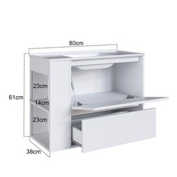 Gabinete Suspenso 80cm Estela Branco com Lavatório 1 Gavetão Basculante de Banheiro - 9