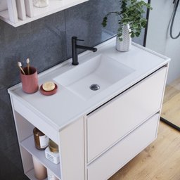 Gabinete Suspenso 80cm Estela Branco com Lavatório 1 Gavetão Basculante de Banheiro - 5