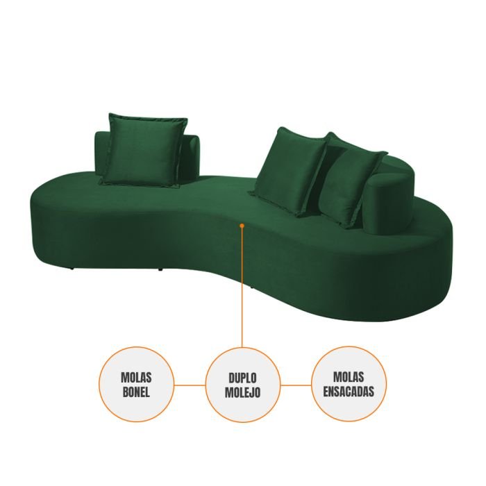 Sofá Orgânico Denver 2m 2 Lugares Veludo Verde - Fortbello Estofados - 2