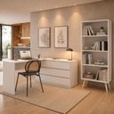 Ver imagem 1 de Kit Escrivaninha L 6 Gavetas com Estante Multiuso Essence Office Multimóveis MP6096 Branco