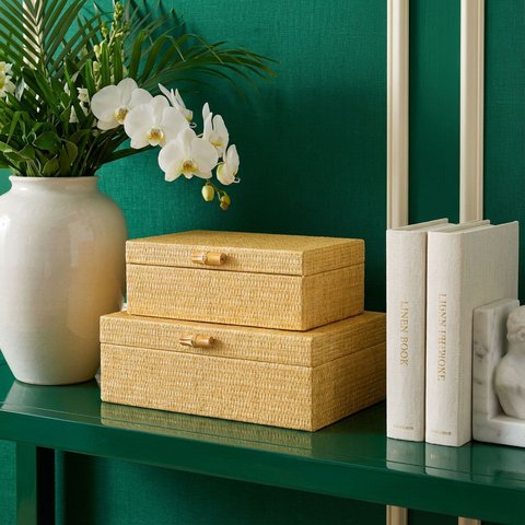 Kit 2 Caixa Organizadora Decorativa Home&co Sintético Bege G:10x20x30 P:8x15x25 Cm