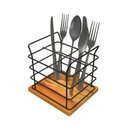 Ver imagem 1 de Porta Talheres Decorativo de Aço e Madeira Teca - Stolf