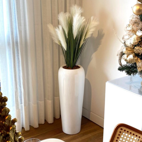 Vaso Fibra de Vidro Florida m 80cm Decorativo Branco Brilho