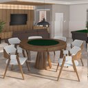 Ver imagem 1 de Conjunto Mesa de Jogos Carteado Bellagio Tampo Reversível Verde e 6 Cadeiras Madeira Poker Base Cone