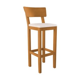 Conjunto 4 Banquetas Alta Londres Mel Base em Madeira Maciça Assento Estofado Branco - 2