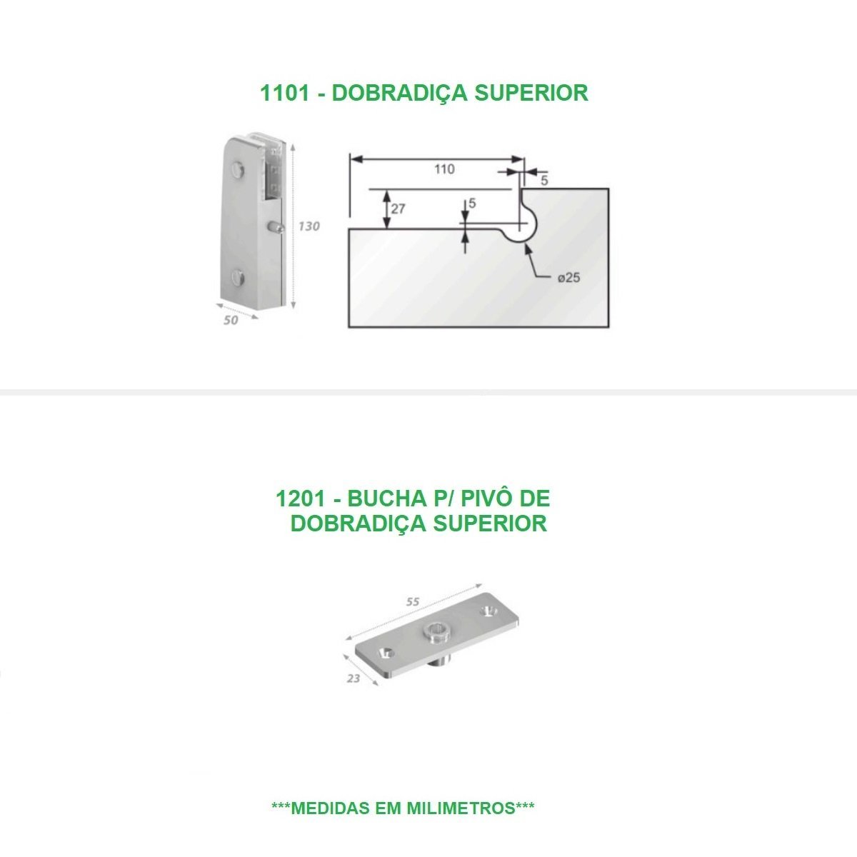 Dobradiça superior + pivô para porta pivotante de vidro temperado blindex (Sistema tradicional) - cr - 3