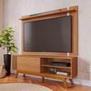 Ver imagem 1 de Rack com Painel para Tv 70 Polegadas 168,2cmx180cm Otawa e Leme Porta Deslizante Ripado Artesanal Pés Madeira