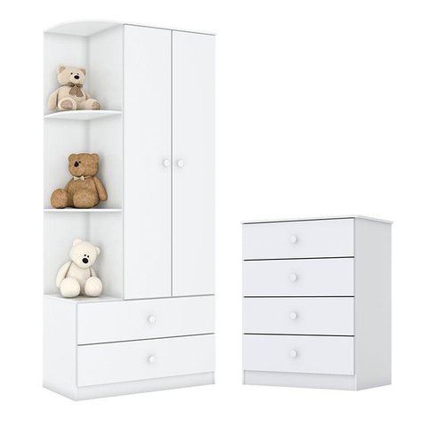 Cômoda e Guarda Roupa Infantil Amarelinha Branco Brilho - Henn