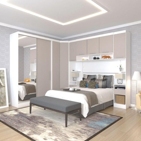 Quarto Composto por Módulos Alpes Luciane 9 Portas 5 Gavetas MDP 165cm Branco com Espelho