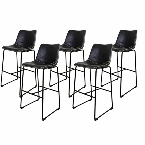 Kit 5 Banquetas Munich Estofadas Pretas com Encosto