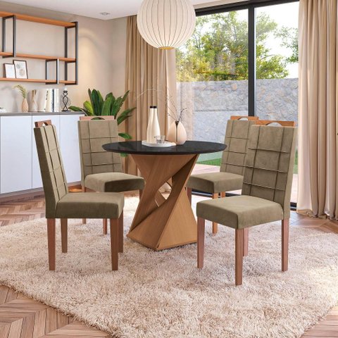 Conjunto Sala de Jantar Luna Kappesberg 4 Cadeiras Veludo Bege
