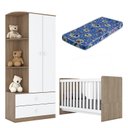 Ver imagem 1 de Berço Nacional e Guarda Roupa Infantil Labirinto Rústico Branco Brilho com Colchão Ortobom - Henn