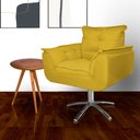 Ver imagem 1 de Poltrona Decorativa Estofada Base Giratória de Metal Opala Suede Mostarda - LM DECOR