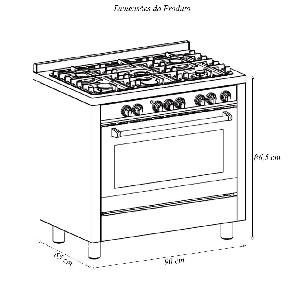 Fogão de Piso Gás e Elétrico 90cm 5 Queimadores 1 Dual Flame Aço Inoxidável G80 - Invita Fogão 5 Boc - 4