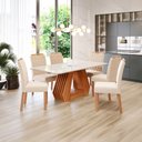 Ver imagem 1 de Sala de Jantar 6 Lugares Tampo de Vidro 180 cm Vittória Cadeiras Madeira Maciça Cinamomo/Nude - Pano