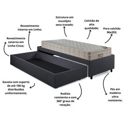 Base Box Cama Solteirão Sapateira Linho Cinza e Colchão Airtech Ortobom 96x203 - 9