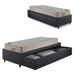 Base Box Cama Solteirão Sapateira Linho Cinza e Colchão Airtech Ortobom 96x203 - 1