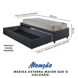 Base Box Cama Solteirão Sapateira Linho Cinza e Colchão Airtech Ortobom 96x203 - 5