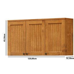 Armário Aéreo 3 Portas Versalles 120cm em Madeira Maciça - Freijó - 3