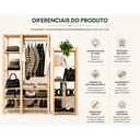 Ver imagem 6 de Guarda-Roupa Aberto em Madeira Maciça de Pinus com Arara e Estante