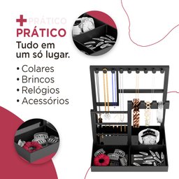 Organizador de Joias em Abs - Compacto e Funcional- Bijuterias/joias/organizador/expositor- Preto - 5 Organizador de Joias em Abs - Compacto e Funcional- Bijuterias/joias/organizador/expositor- Preto - 5