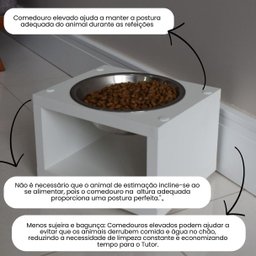 Comedouro Elevado Gato Cachorro Pet Mdf Luke - Inox - Branco - 3