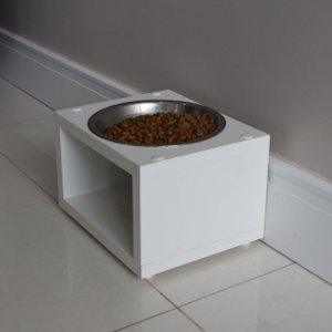 Comedouro Elevado Gato Cachorro Pet Mdf Luke - Inox - Branco