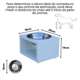 Comedouro Elevado Gato Cachorro Pet Mdf Luke - Inox - Branco - 2