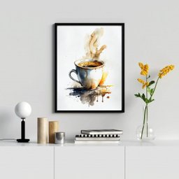 Quadro Decorativo Aquarela Café 33x24cm - com Vidro:madeira Preta - 2