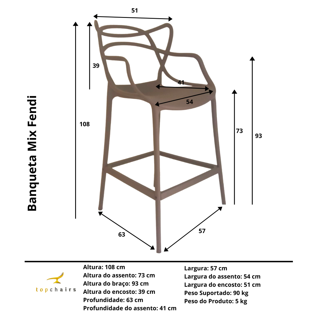 Banqueta Allegra Top Chairs Fendi - kit com 3 - 4